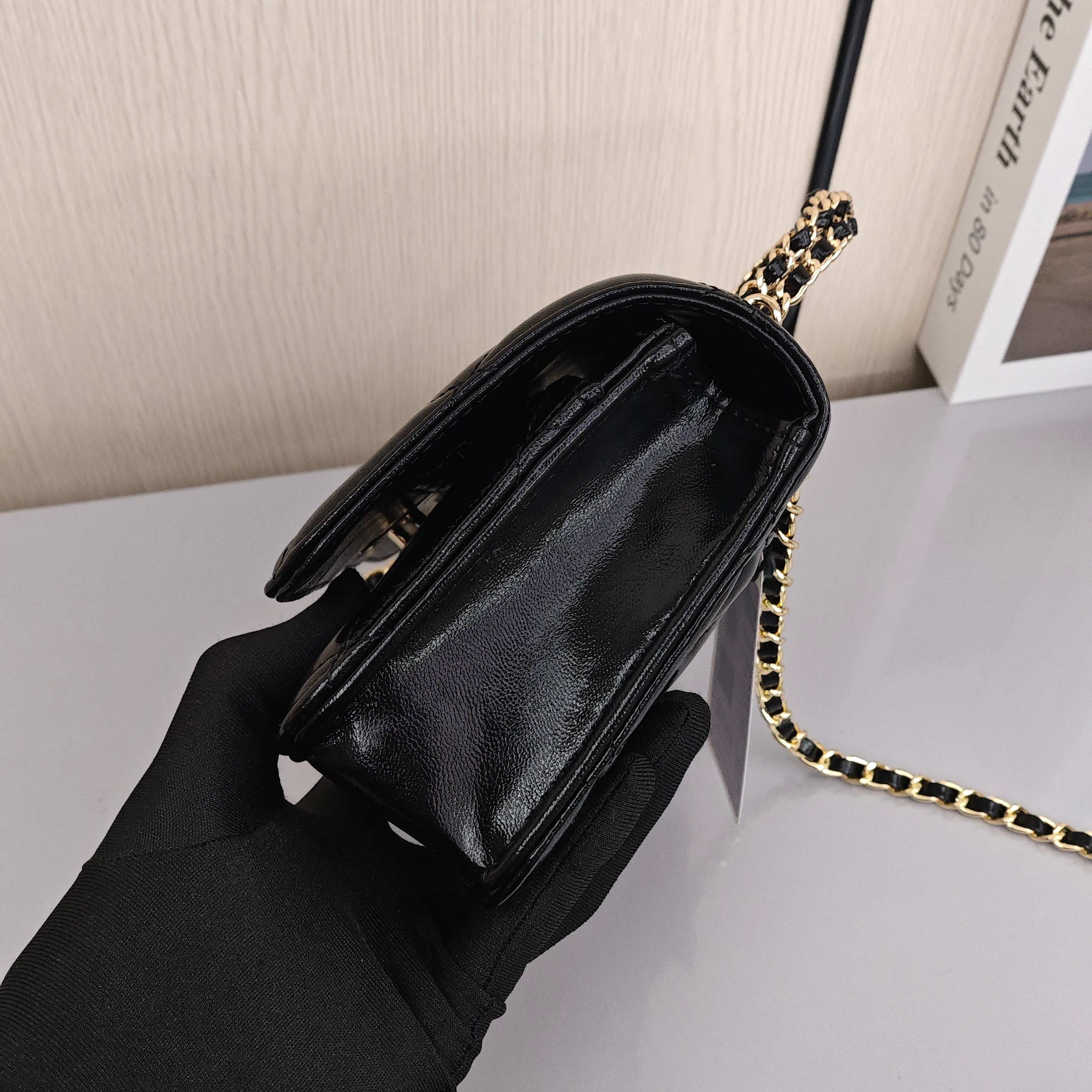 CHANEL 24B Chain - Quilted Shoulder/Crossbody Bag with Gold - Tone Hardware, Made of Shiny Lambskin Leather, for Women, Black