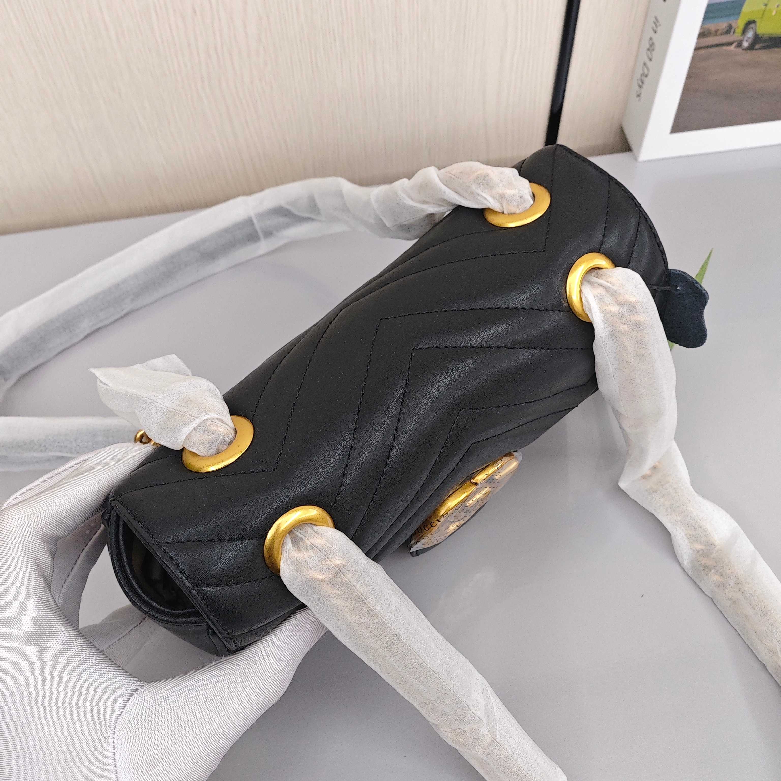 GUCCI GG Marmont Women's Crossbody/Shoulder Bag with Gold - tone Logo in Distressed Finish, Black