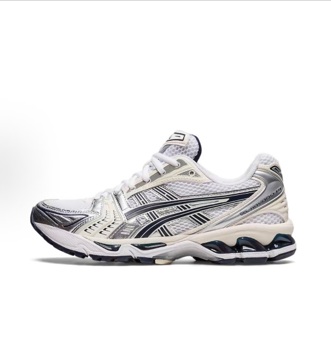 Asics Gel-Kayano 14 Vintage Comfort Fabric synthetic leather wear-resistant Low-top running shoes Women's White Black Asics Gel-Kayano 14 Vintage comfort fabric synthetic leather wear-resistant low-top running shoes women or man white black Silver