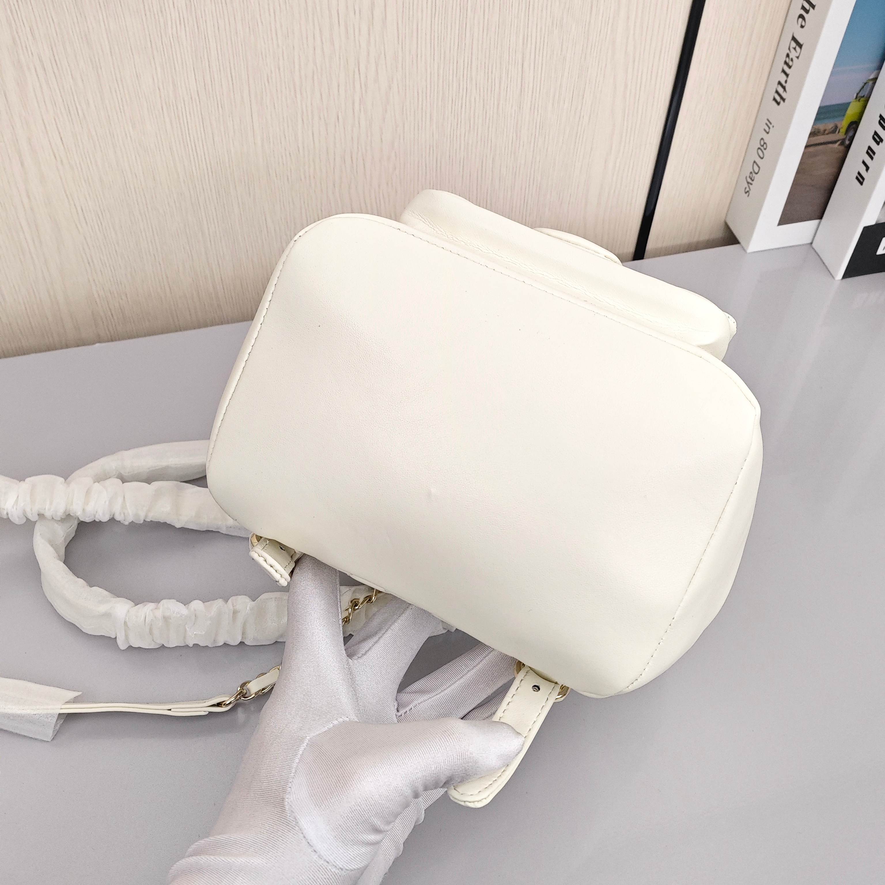 CHANEL Duma 23C Early Spring Collection. Stylish Quilted Flap Backpack/Dual - Strap Bag. Made of Calfskin Leather. Large Size. For Women. White.