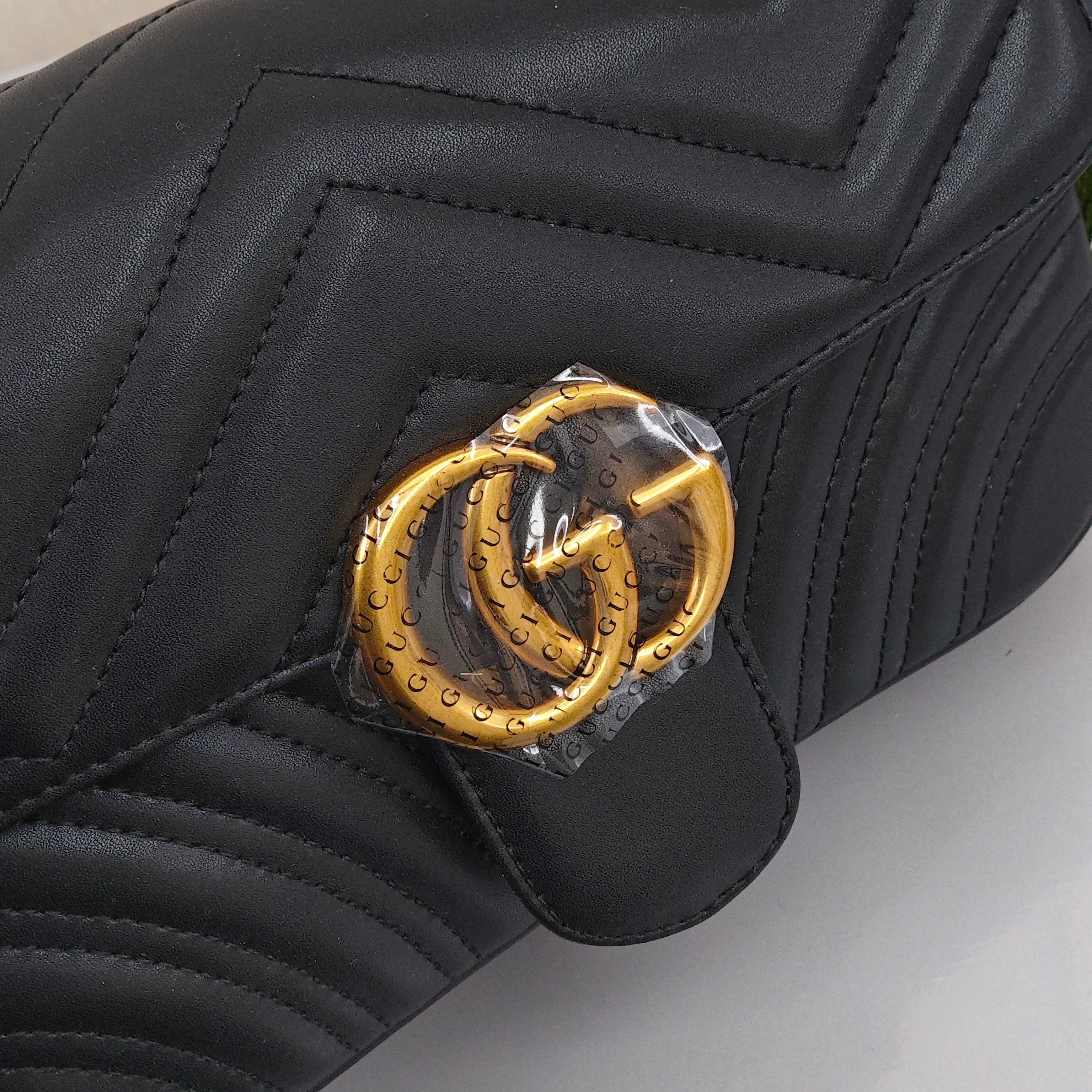 GUCCI GG Marmont Women's Crossbody/Shoulder Bag with Gold - tone Logo in Distressed Finish, Black