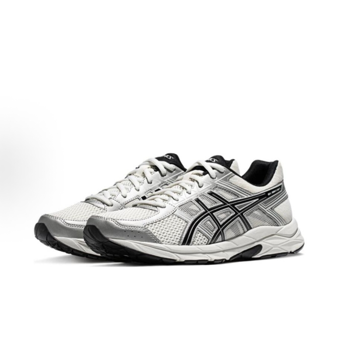 Asics Gel-Contend 4 comfy synthetic leather low-top running shoes Men and women white silver