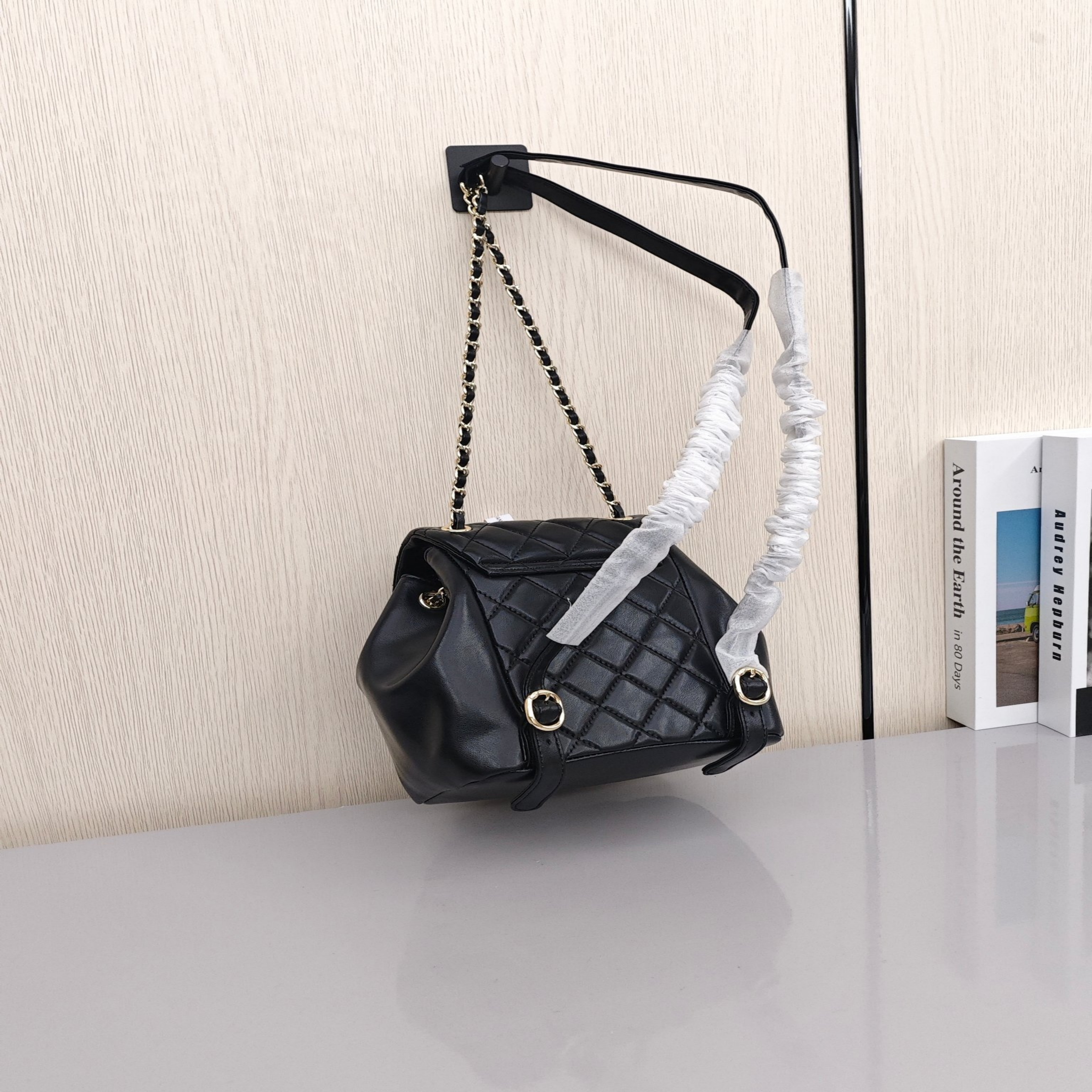 CHANEL Duma Backpack/Dual - Strap Bag with Gold - Tone Hardware, Quilted Flap, in Small Size, Made of Calfskin Leather, Black, for Women