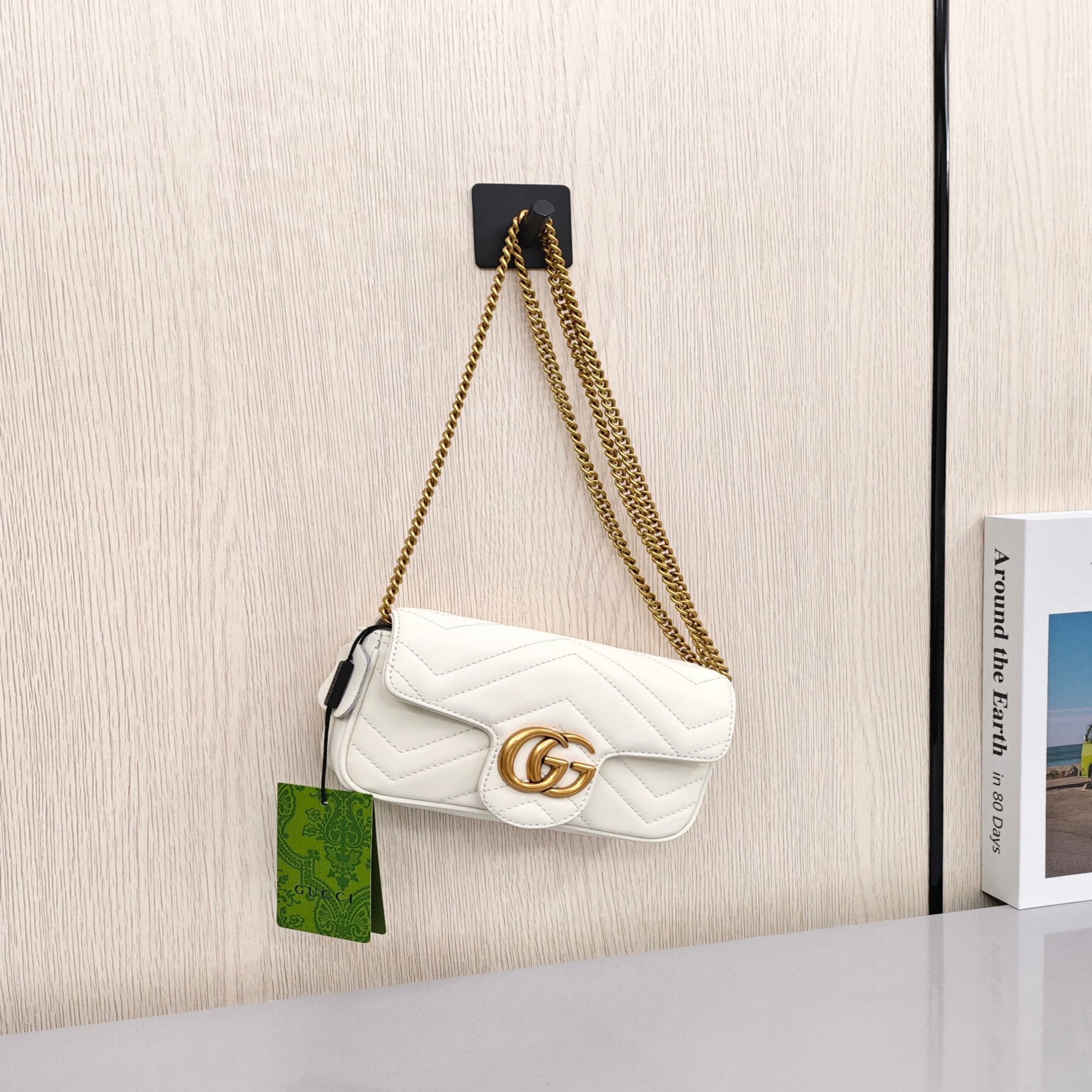 GUCCI GG Marmont Mini Leather Shoulder/Crossbody Bag, Super Mini, Women's, Light Gray