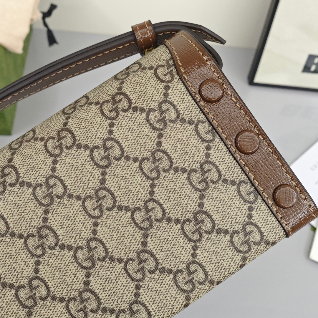 GUCCI Horsebit 1955 Mini Canvas - Leather - Trimmed Bag with Monogram Logo, Unisex, Brown