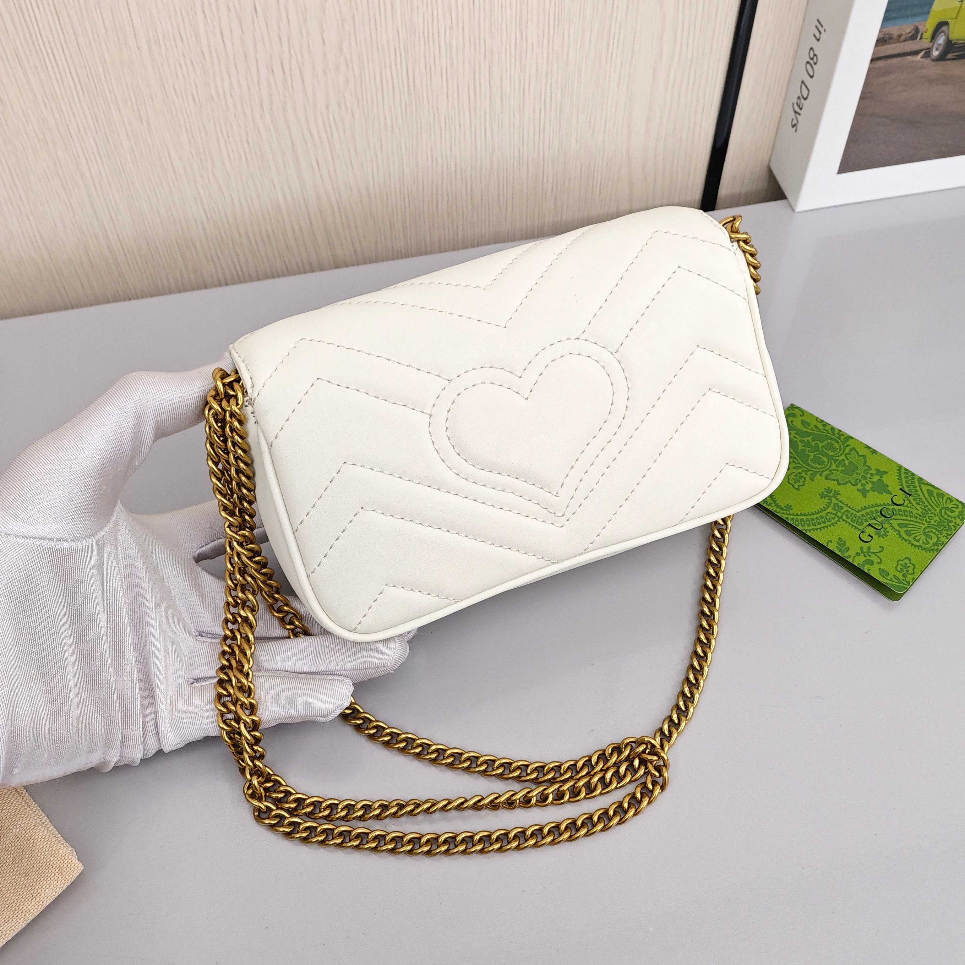 GUCCI GG Marmont Mini Leather Shoulder/Crossbody Bag, Super Mini, Women's, Light Gray