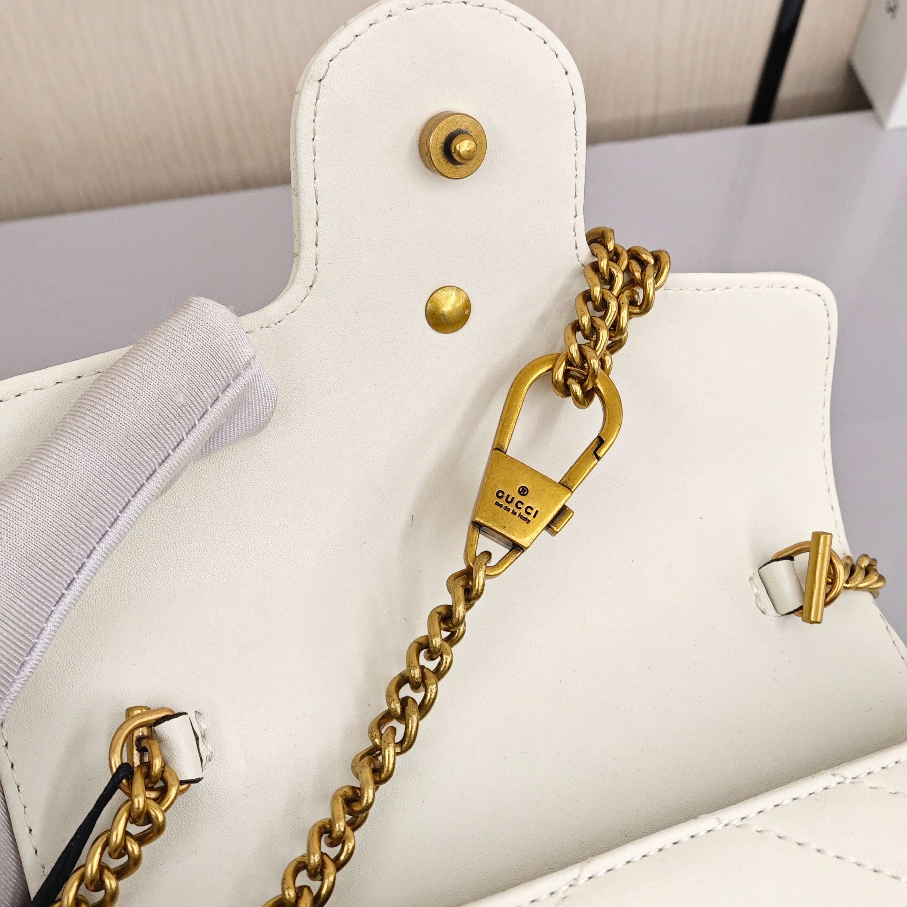 GUCCI GG Marmont Mini Leather Shoulder/Crossbody Bag, Super Mini, Women's, Light Gray