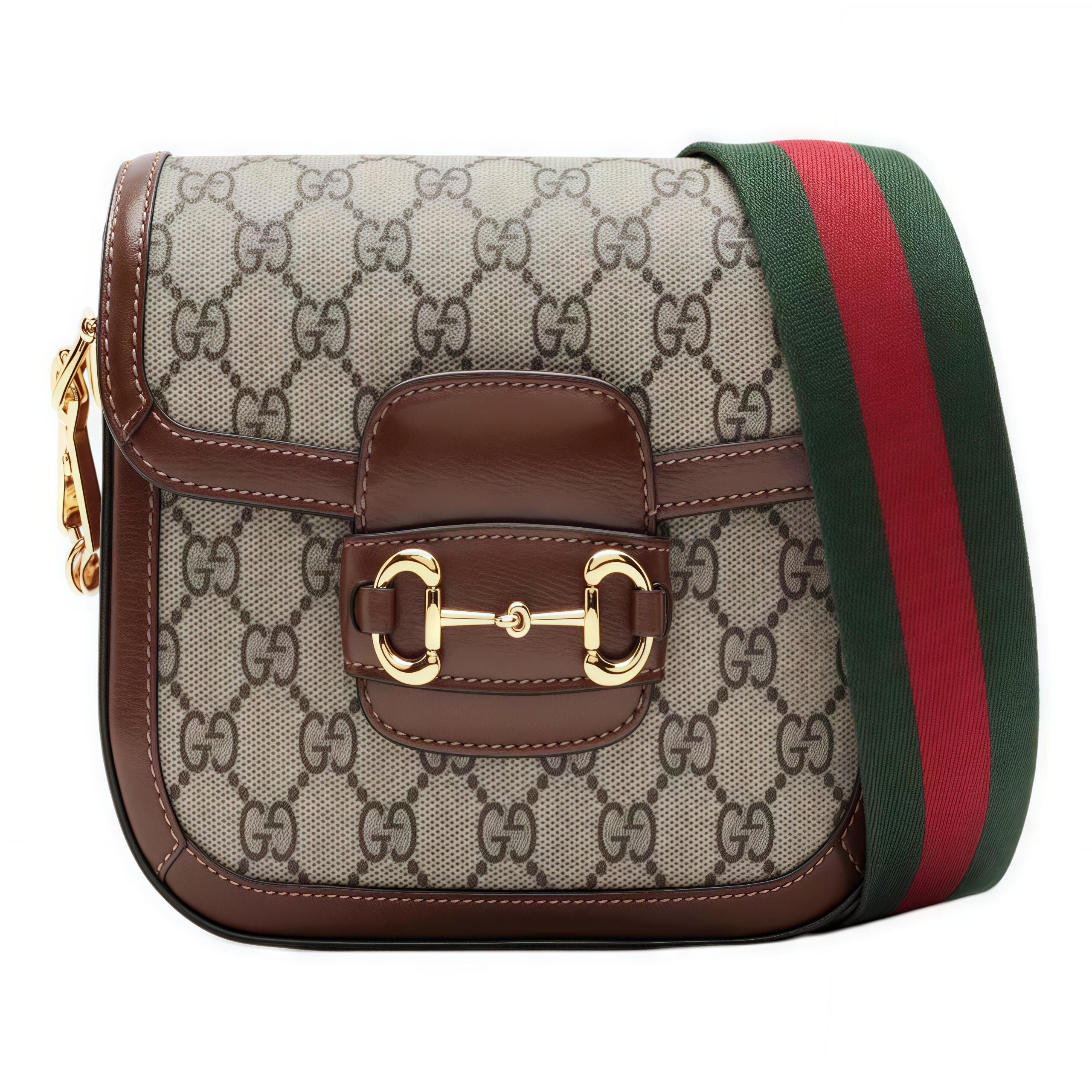 GUCCI Horsebit 1955 Saddle Bag with Vintage Golden Horsebit and Monogram Logo, Leather, Unisex