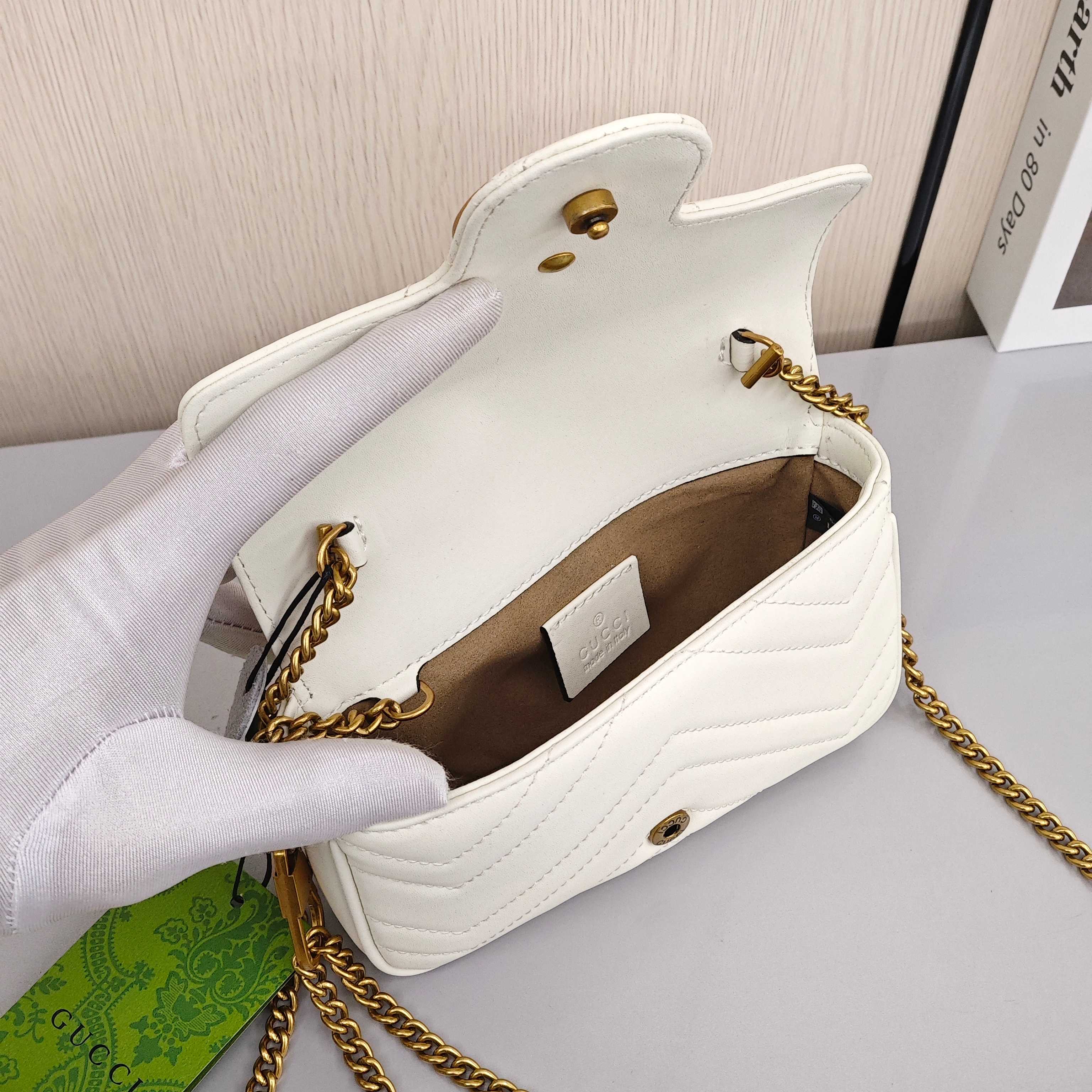 GUCCI GG Marmont Mini Leather Shoulder/Crossbody Bag, Super Mini, Women's, Light Gray