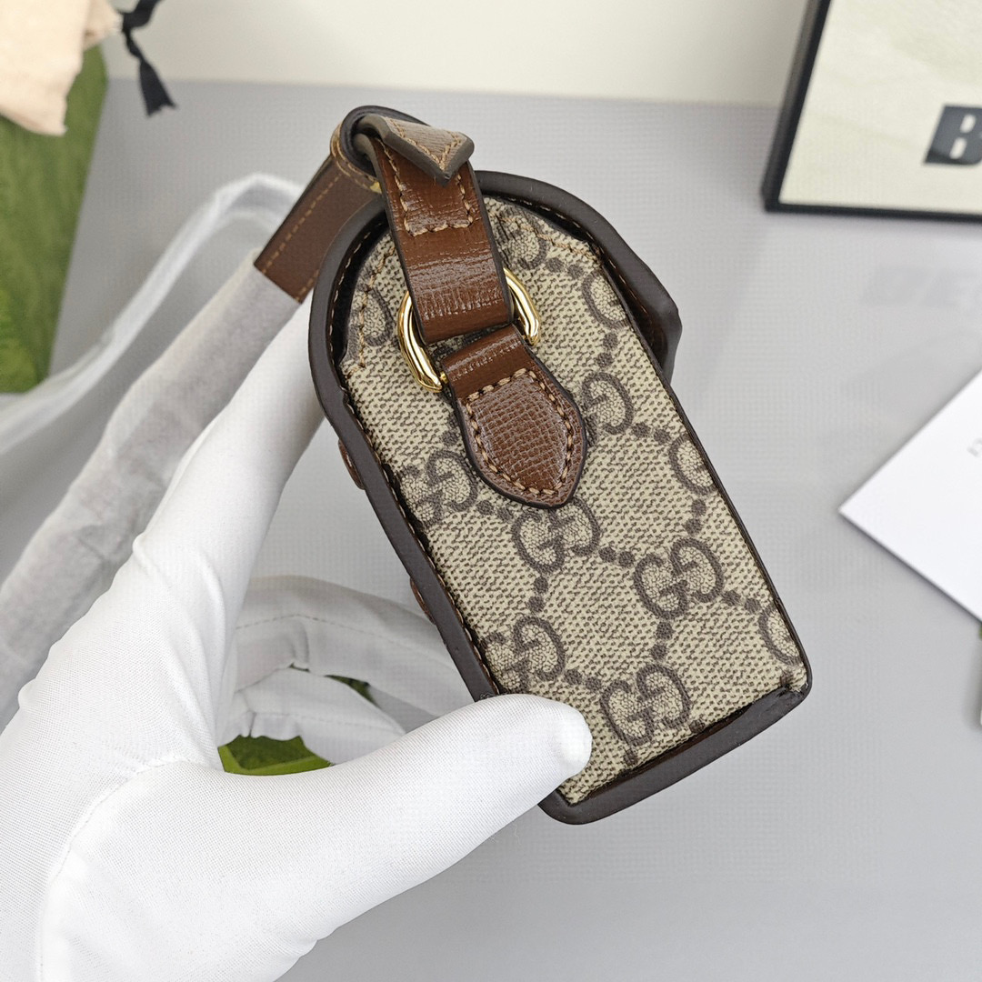 GUCCI Horsebit 1955 Mini Canvas - Leather - Trimmed Bag with Monogram Logo, Unisex, Brown