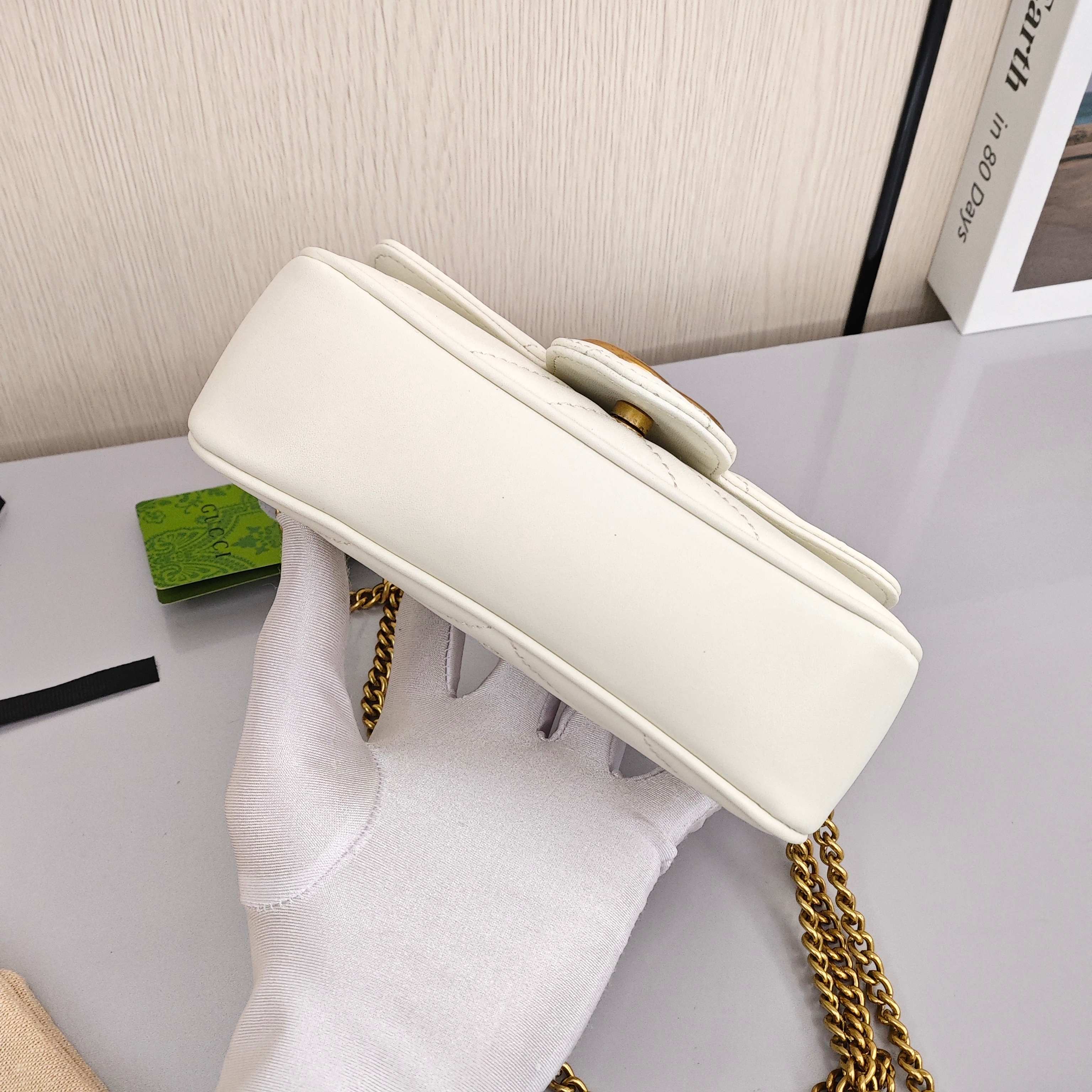 GUCCI GG Marmont Mini Leather Shoulder/Crossbody Bag, Super Mini, Women's, Light Gray