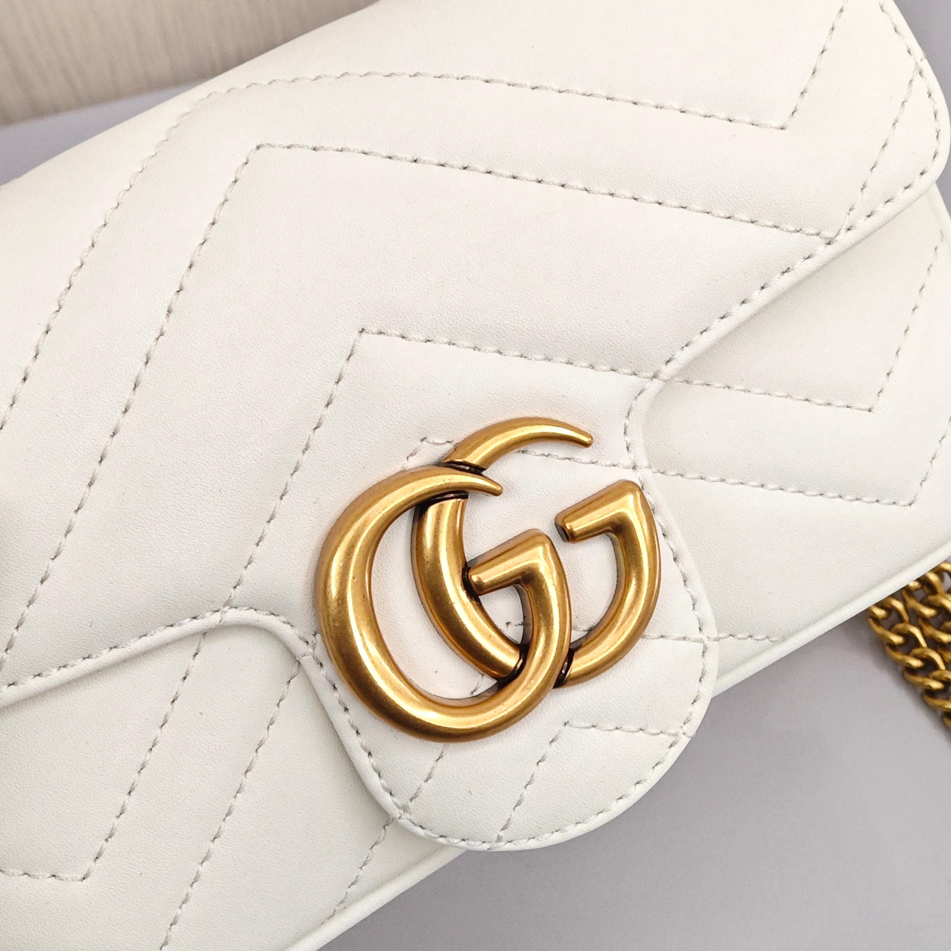 GUCCI GG Marmont Mini Leather Shoulder/Crossbody Bag, Super Mini, Women's, Light Gray