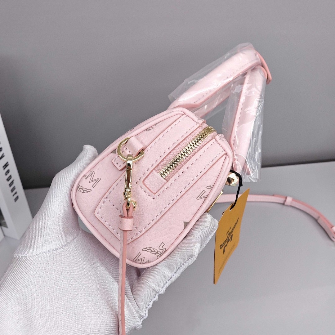 MCM Essential Visetos Origina Series, Cowhide, Boston Bag / Pillow Bag, Mini, Women's Style, Light Mist Pink