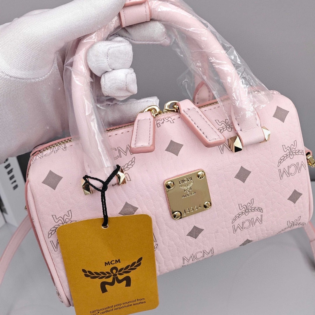 MCM Essential Visetos Origina Series, Cowhide, Boston Bag / Pillow Bag, Mini, Women's Style, Light Mist Pink