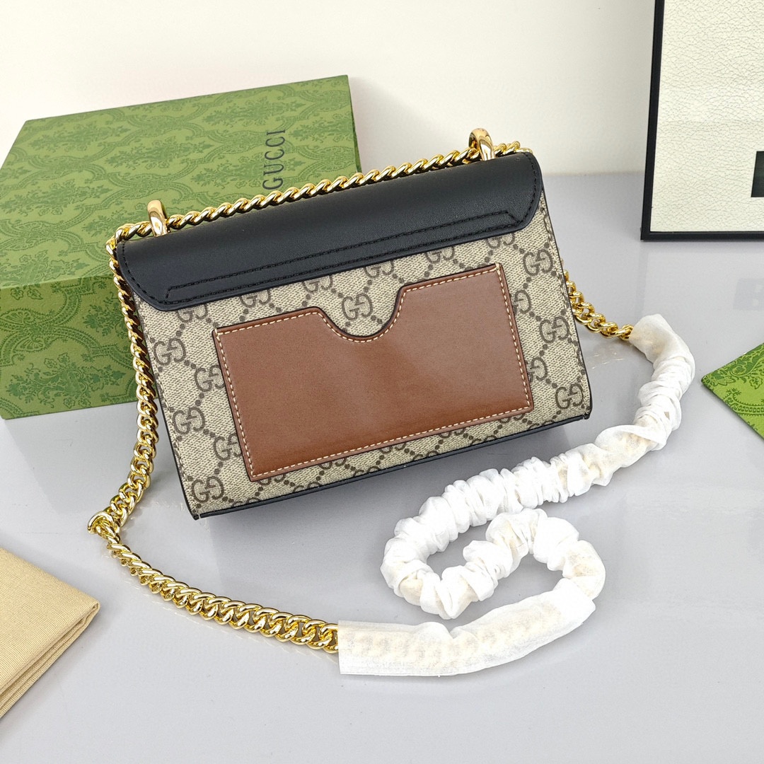 GUCCI Padlock Moonlight Treasure Box Collection Canvas - and - Leather - Trimmed Canvas Bag with Lock Closure, Small Size, Women's Style, Ebony/Black