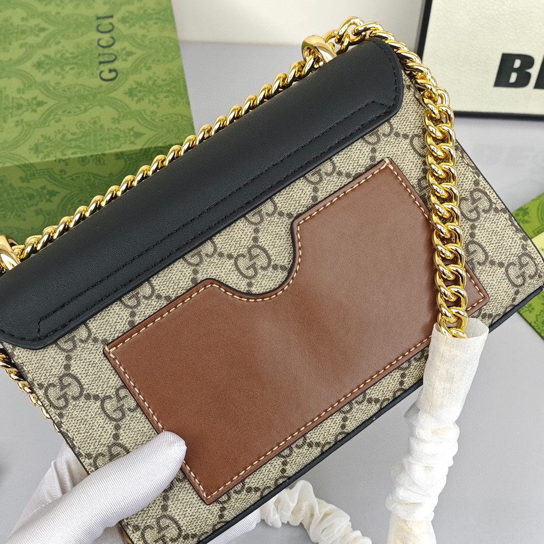 GUCCI Padlock Moonlight Treasure Box Collection Canvas - and - Leather - Trimmed Canvas Bag with Lock Closure, Small Size, Women's Style, Ebony/Black