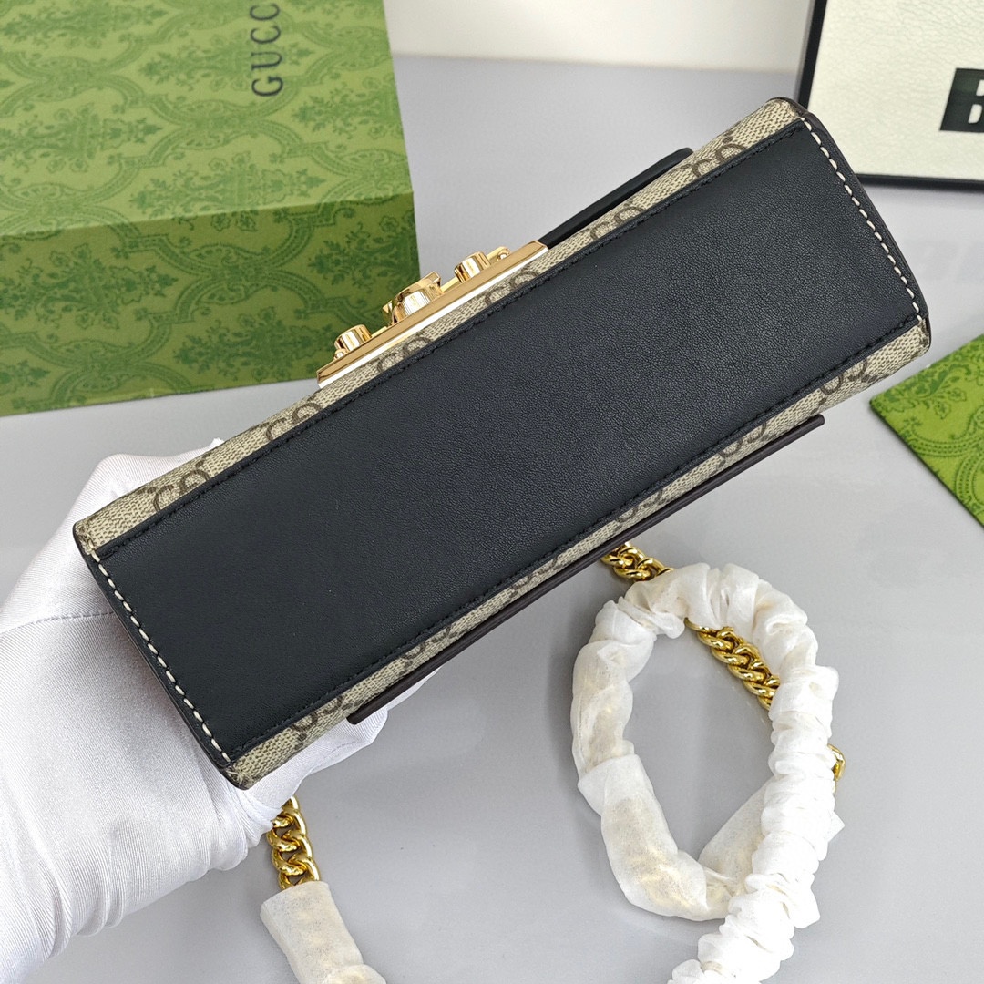 GUCCI Padlock Moonlight Treasure Box Collection Canvas - and - Leather - Trimmed Canvas Bag with Lock Closure, Small Size, Women's Style, Ebony/Black