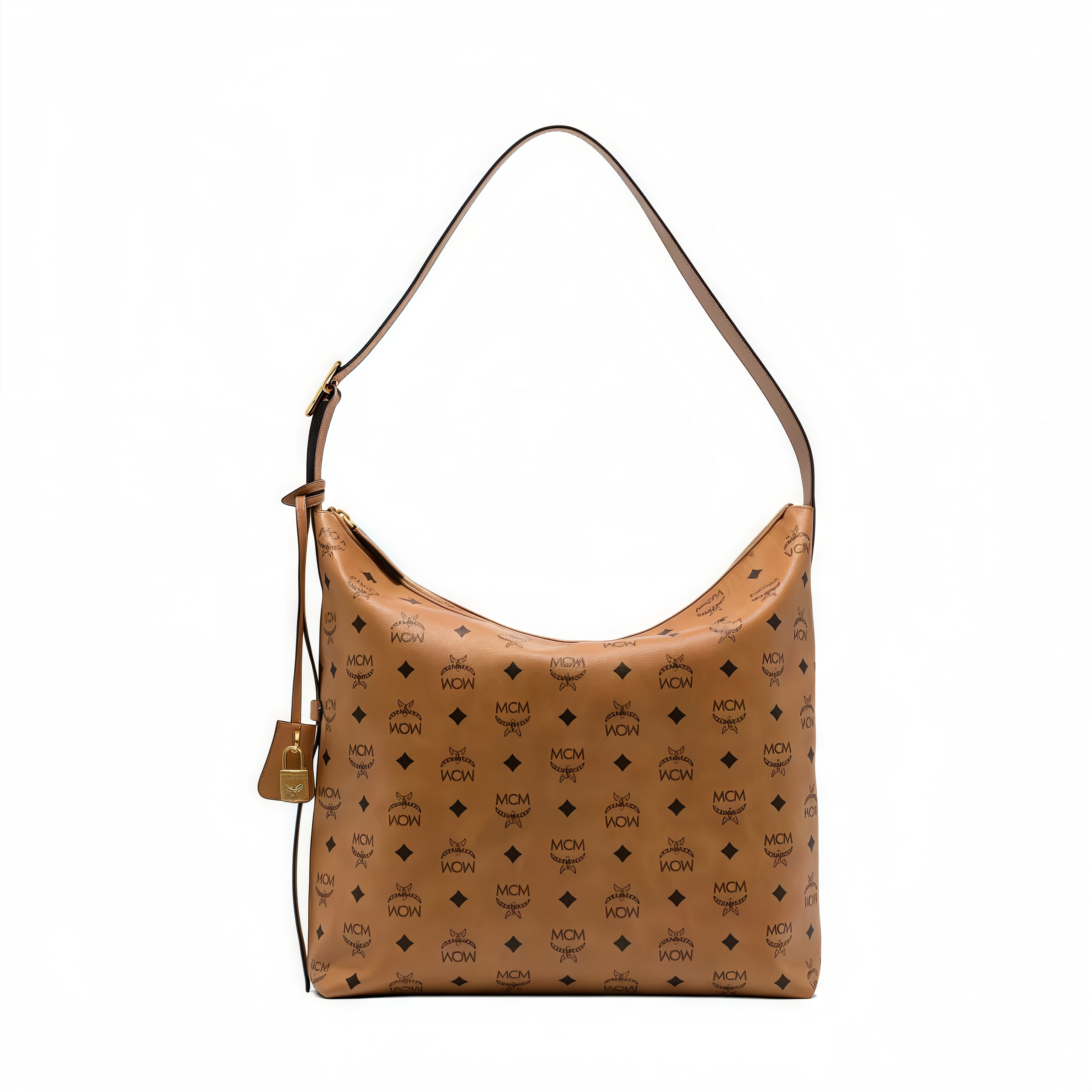 MCM Aren Visetos Monogram Pattern All Over Print, Large Capacity Hobo Handbag, Canvas and Leather Patchwork, Shoulder Bag, Large Size, Women's Style