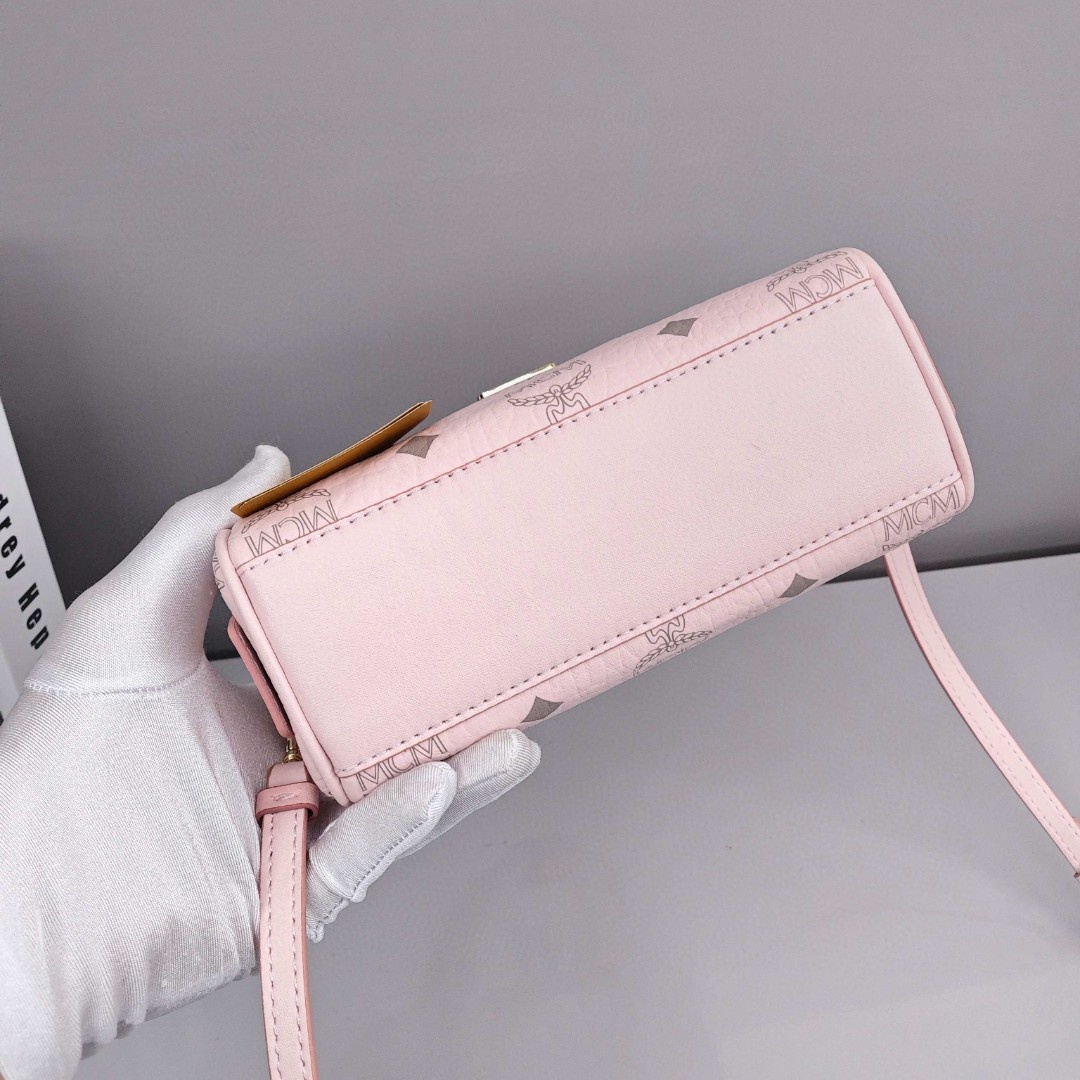 MCM Essential Visetos Origina Series, Cowhide, Boston Bag / Pillow Bag, Mini, Women's Style, Light Mist Pink