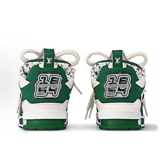 LOUIS VUITTON Skate Sneaker Cowhide round-toe lace-up low-top skate shoes for men and women, white and green