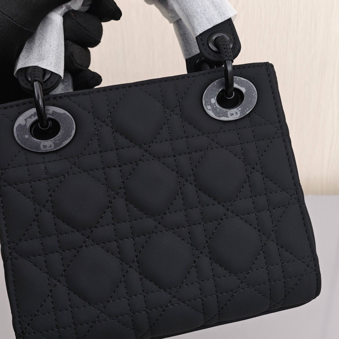 DIOR Lady Dior Matte Three - Compartment Cowhide Bag, Lady Dior Bag, Shoulder, Cross - body and Handheld Bag, Mini Size, Women's Style, Satin Black