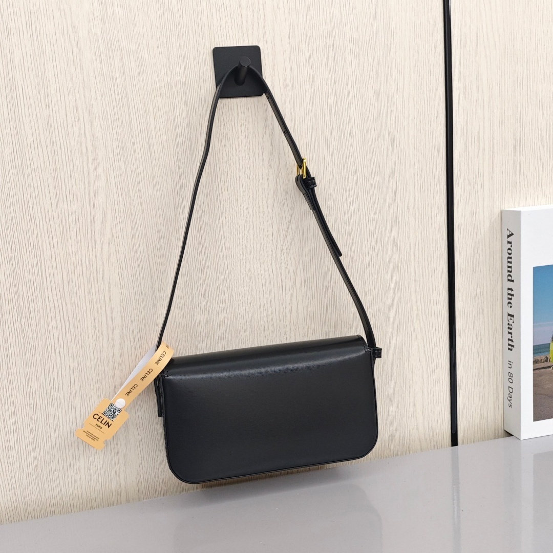 CELINE Triomphe, Glossy Cowhide Leather Under - Arm Handheld and Shoulder Bag, Women's Style, Black