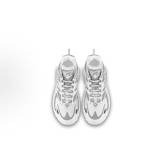 LOUIS VUITTON Runner Tatic mesh leather round-toe lace-up low-top casual shoes for men and woman in grey and white