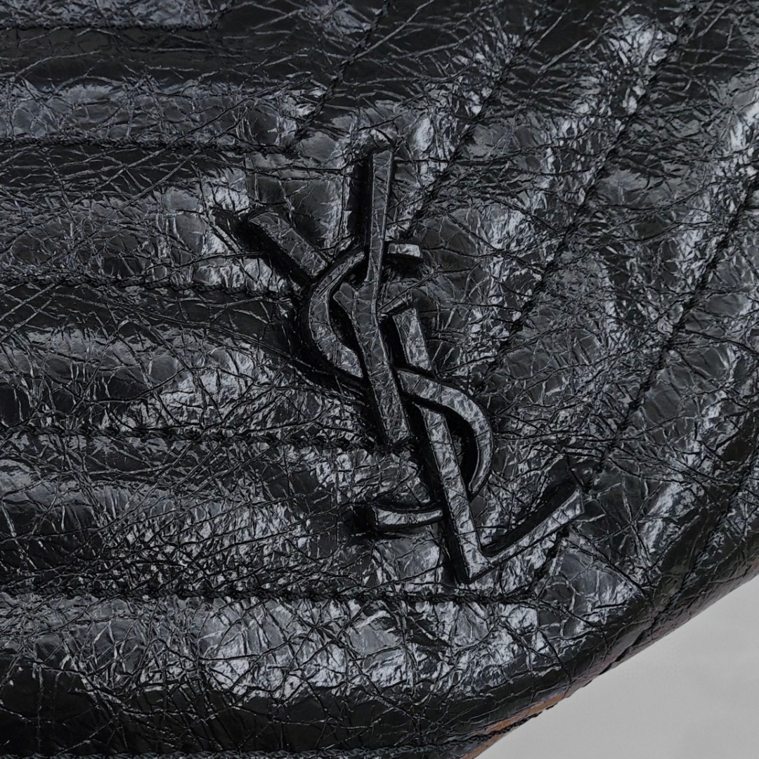 SAINT LAURENT YSL Retro Chain - Pleated Large - Capacity Leather Tote Bag, Women's Style, Black