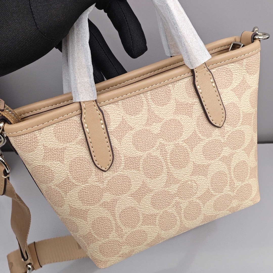 COACH City 15 Coated Canvas Tote Bag / Shopping Bag / Shoulder - Crossbody - Handbag, Mini Size, Women's Style, Taupe