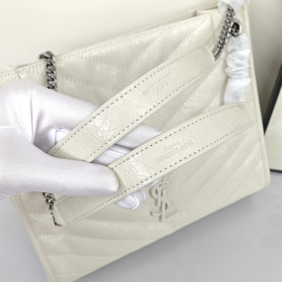 SAINT LAURENT YSL Cowhide Leather Tote Bag, Women's Style, Retro White