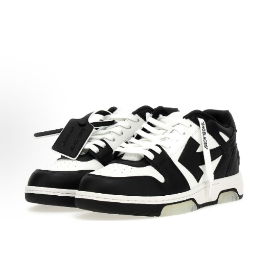 OFF-WHITE Out Of Office leather lace-up Fashionable and comfortable low-top sneakers for man and woman  in black and white