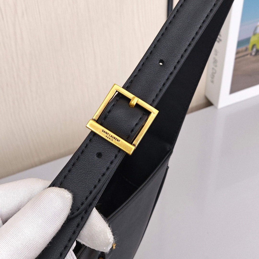 SAINT LAURENT YSL LE5A7, Cowhide Leather Handheld and Shoulder Bag, Women's Style, Black