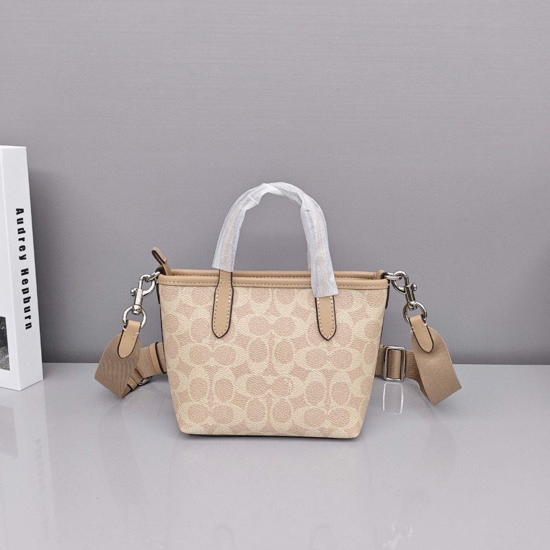 COACH City 15 Coated Canvas Tote Bag / Shopping Bag / Shoulder - Crossbody - Handbag, Mini Size, Women's Style, Taupe