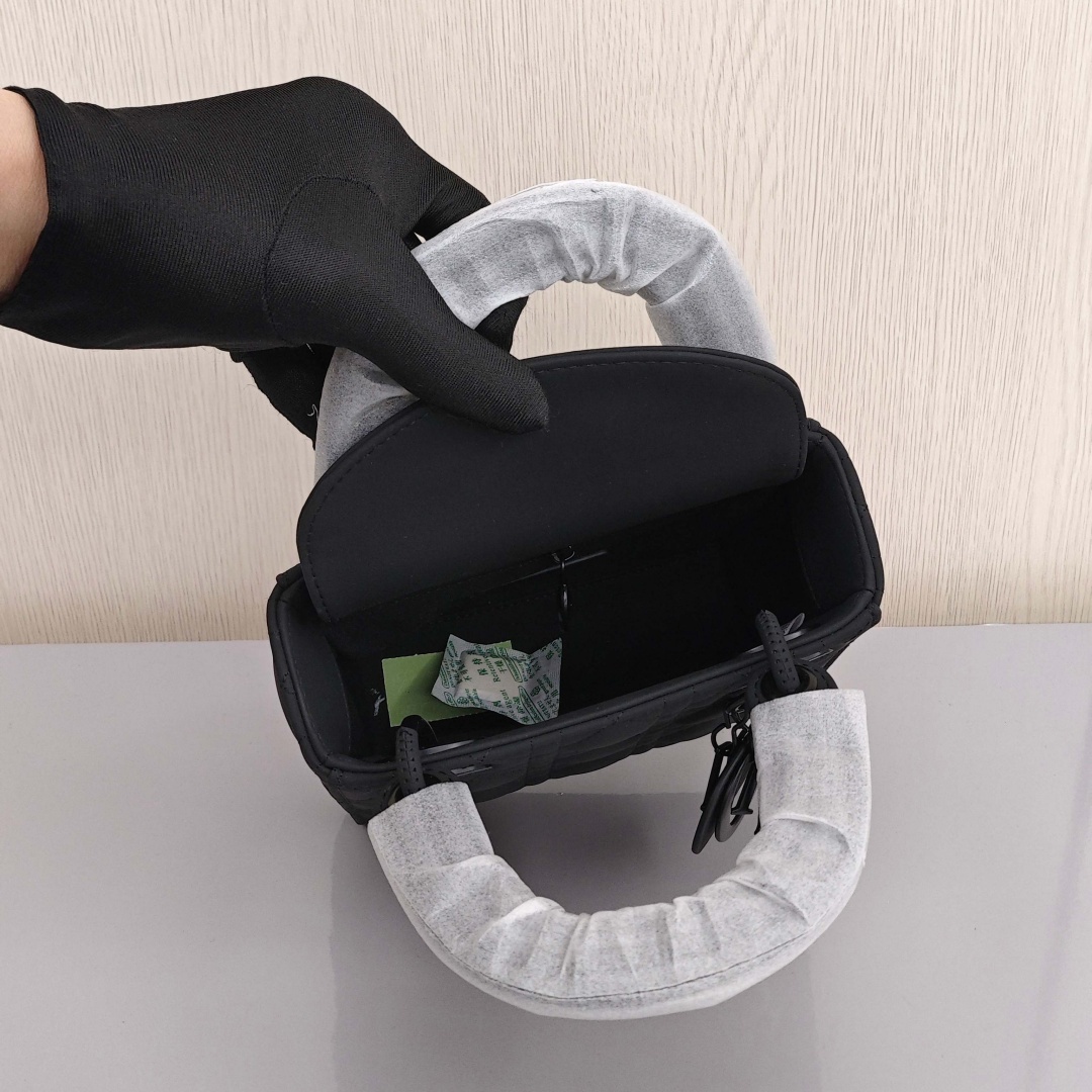 DIOR Lady Dior Matte Three - Compartment Cowhide Bag, Lady Dior Bag, Shoulder, Cross - body and Handheld Bag, Mini Size, Women's Style, Satin Black