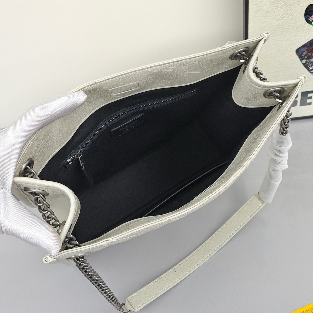 SAINT LAURENT YSL Cowhide Leather Tote Bag, Women's Style, Retro White