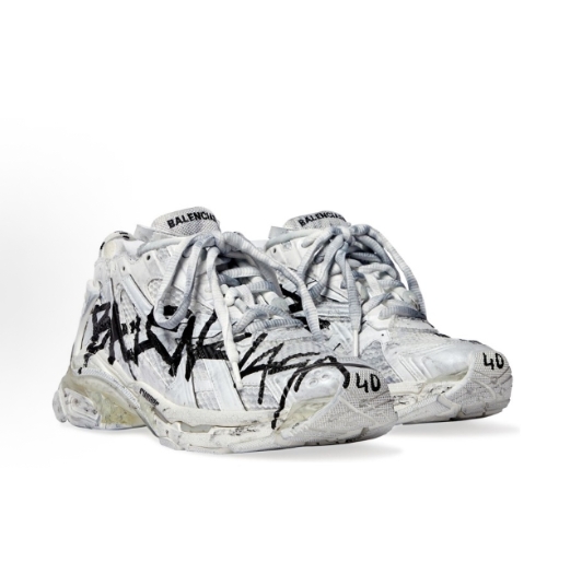Balenciaga Runner Graffiti Mesh lace-up Low top sport casual shoes for man and woman in white and black as old version >