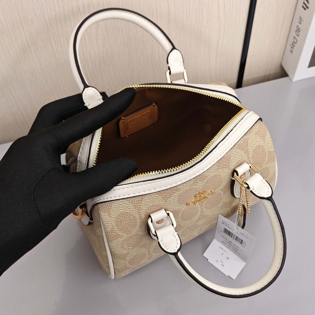 COACH Rowan 18 Classic Print Bag with Zipper Closure, Shoulder - Crossbody - Handbag, Mini Size, Women's Style, Vanilla White