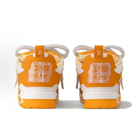 LOUIS VUITTON LV Skate Sneaker Round-toe lace-up low-top skate shoes for men and women, white and orange