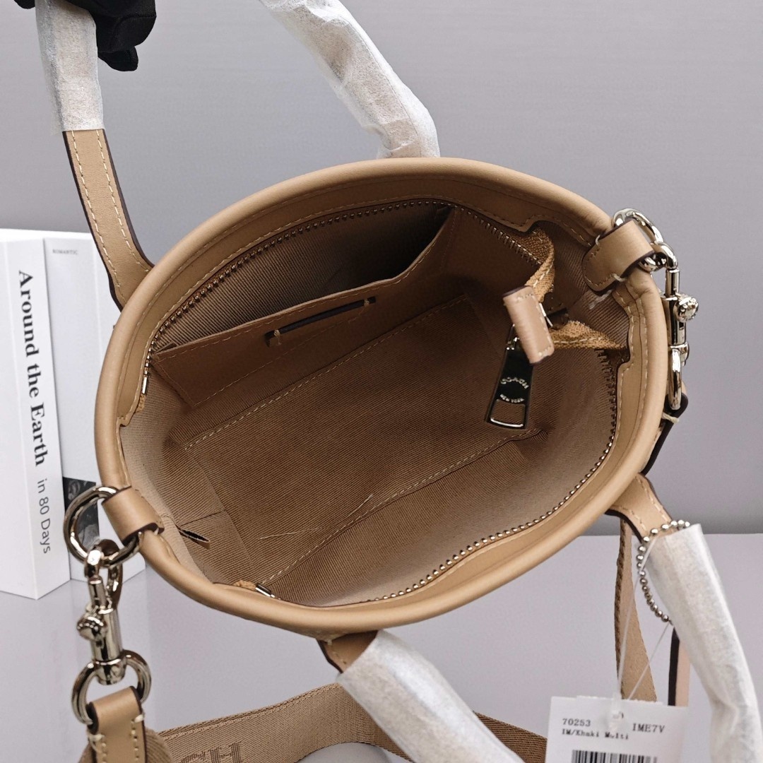 COACH City 15 Coated Canvas Tote Bag / Shopping Bag / Shoulder - Crossbody - Handbag, Mini Size, Women's Style, Taupe