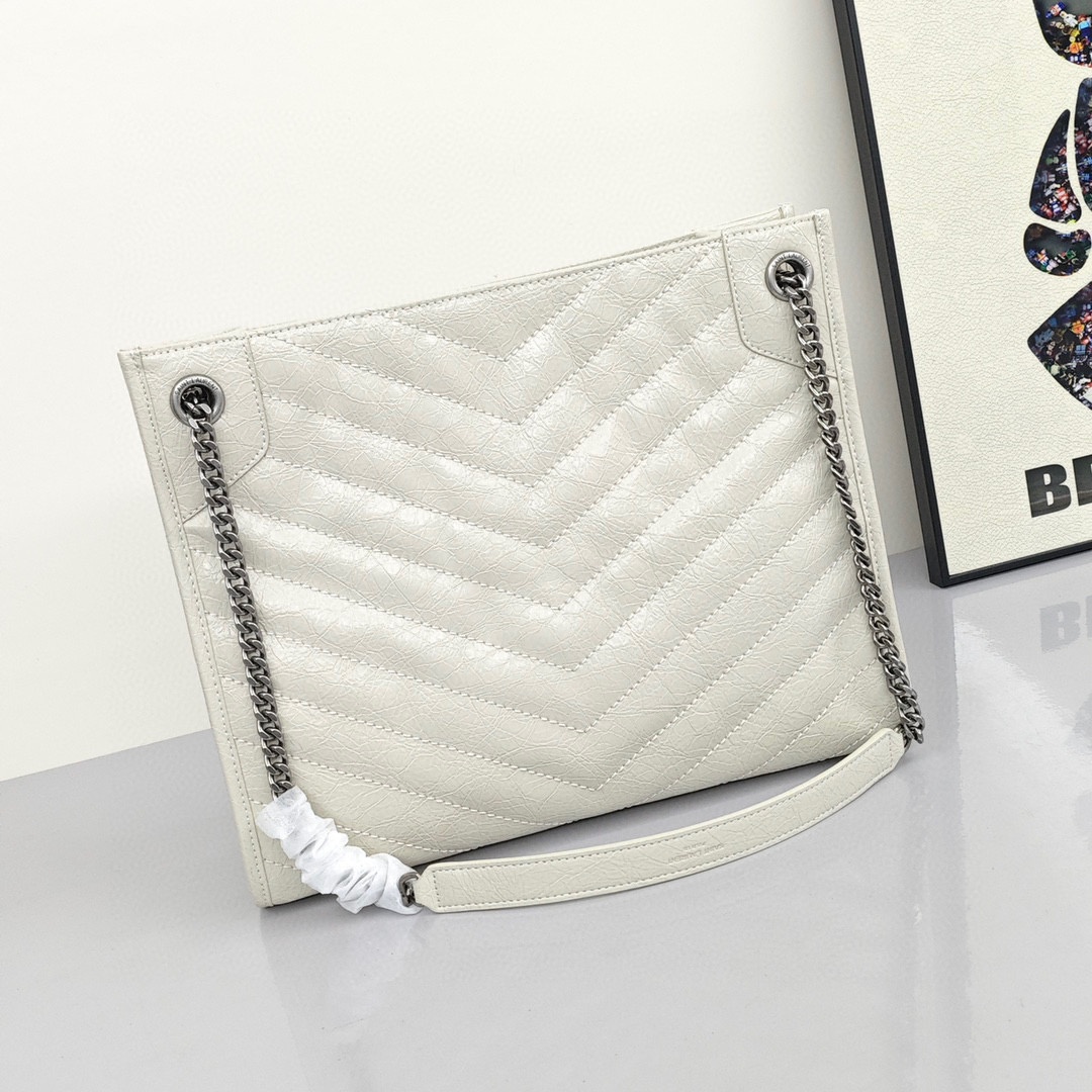 SAINT LAURENT YSL Cowhide Leather Tote Bag, Women's Style, Retro White