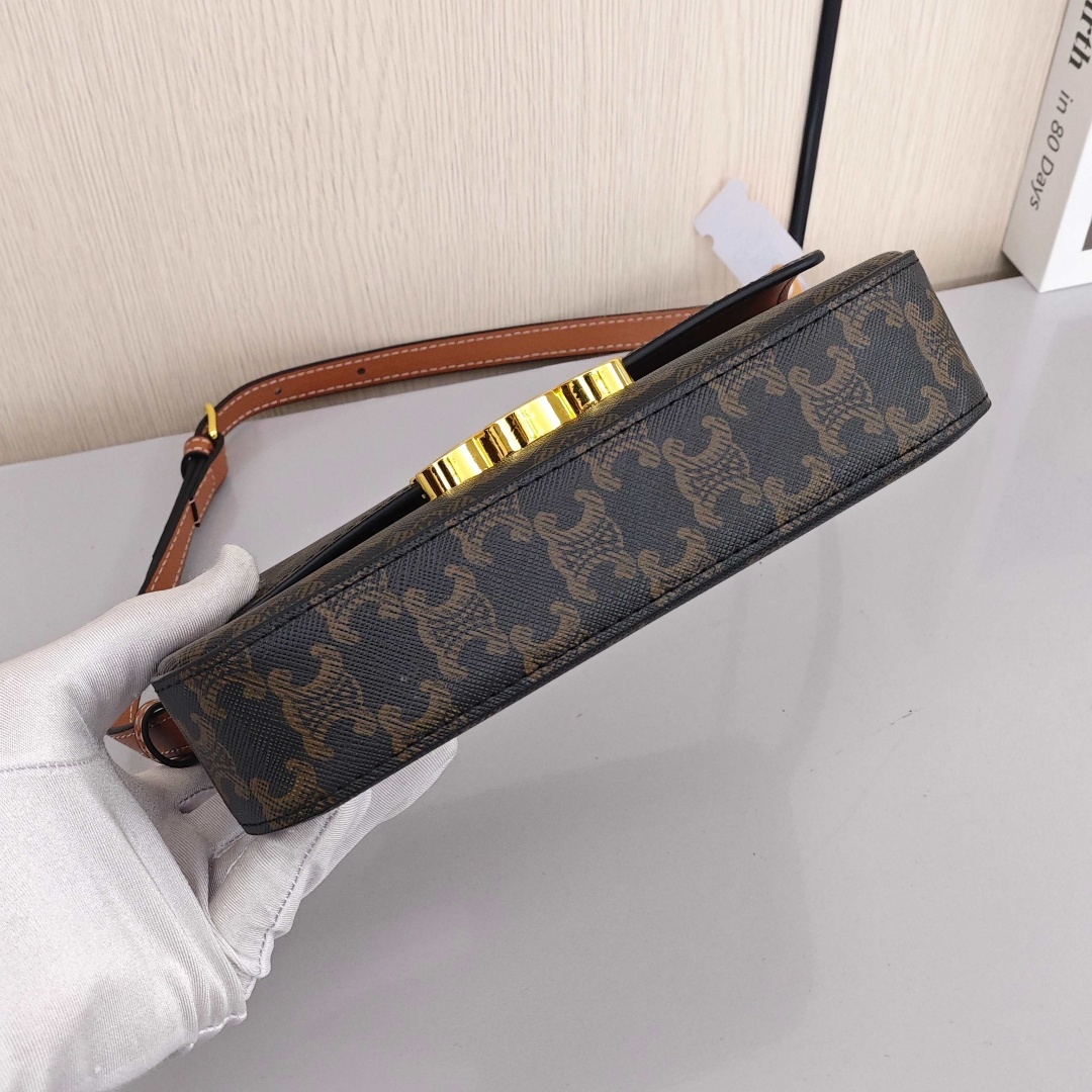 CELINE Triomphe Collection Classic All - Over Monogram Print Cowhide Cross - body and Shoulder Bag, Women's Style, Tan