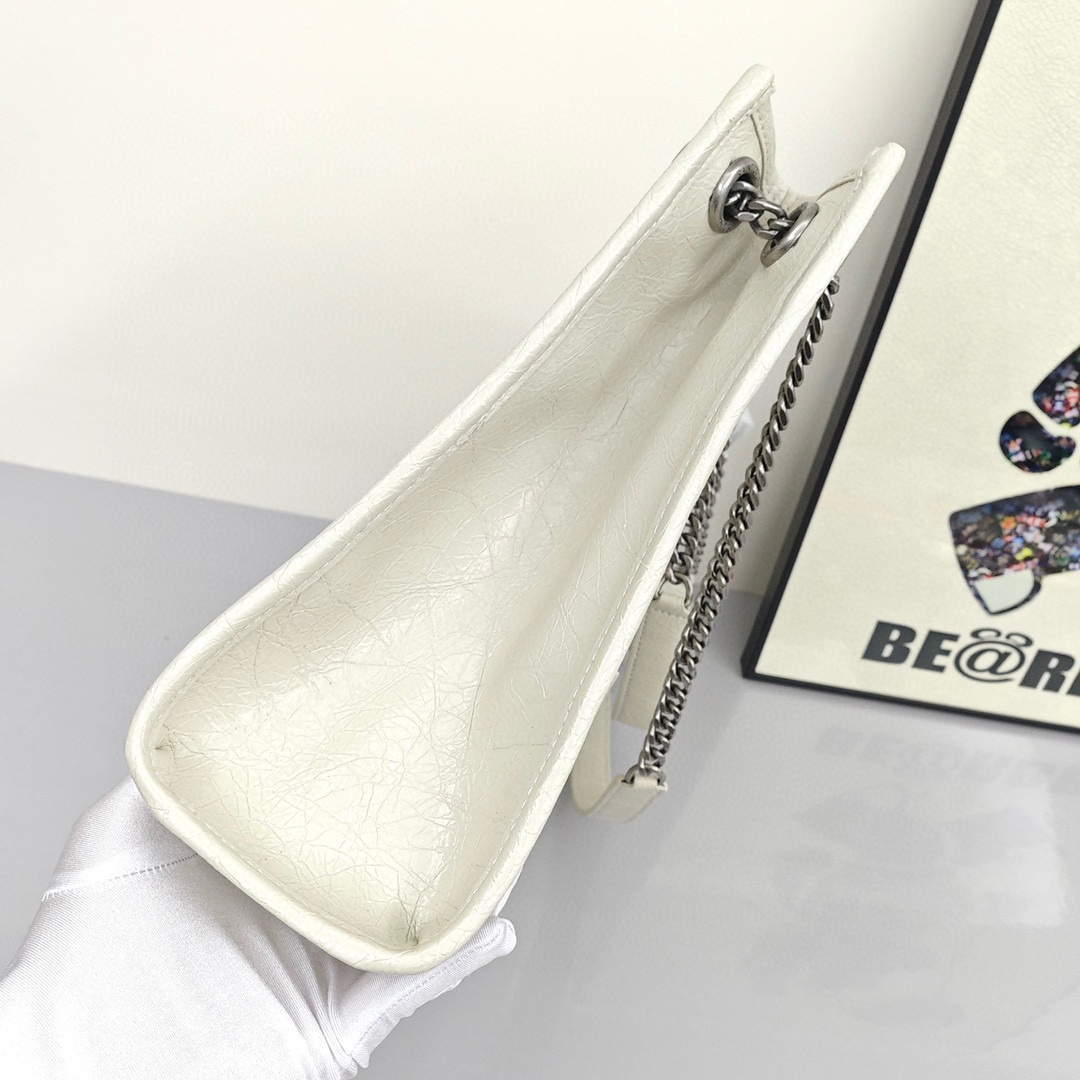 SAINT LAURENT YSL Cowhide Leather Tote Bag, Women's Style, Retro White