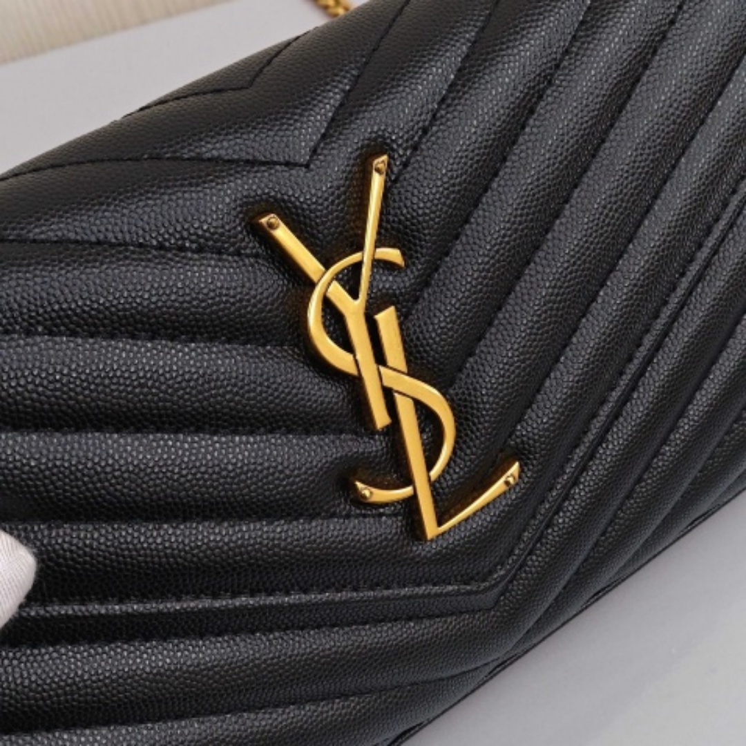 SAINT LAURENT YSL ENVELOPE, Grained Calfskin, Crossbody / Shoulder Bag, Women's Style, Black