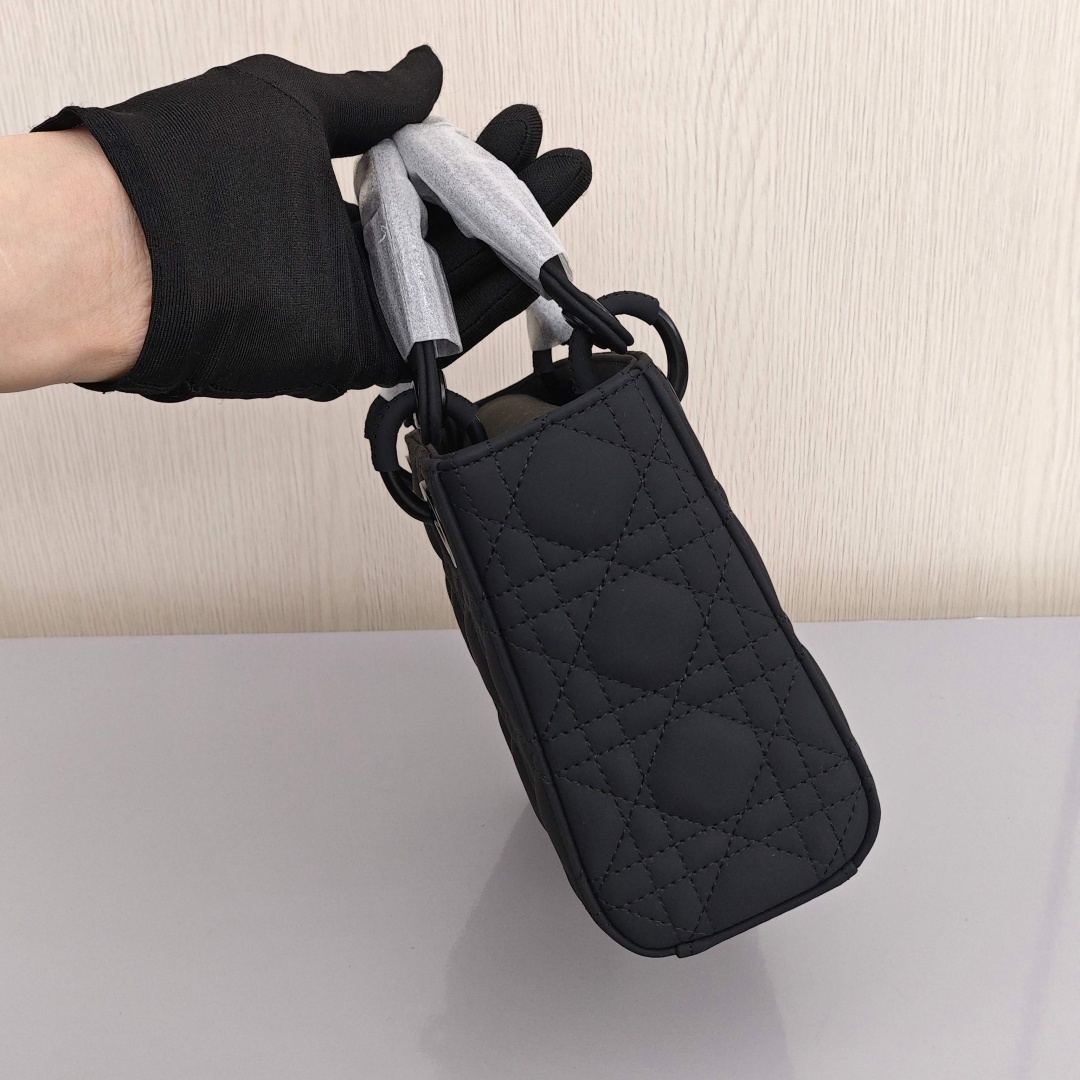 DIOR Lady Dior Matte Three - Compartment Cowhide Bag, Lady Dior Bag, Shoulder, Cross - body and Handheld Bag, Mini Size, Women's Style, Satin Black