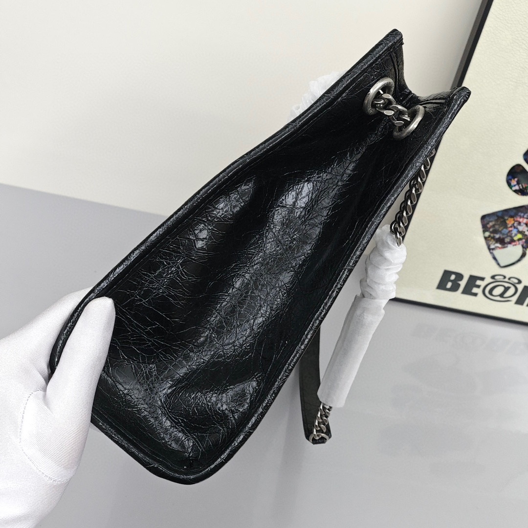 SAINT LAURENT YSL Retro Chain - Pleated Large - Capacity Leather Tote Bag, Women's Style, Black