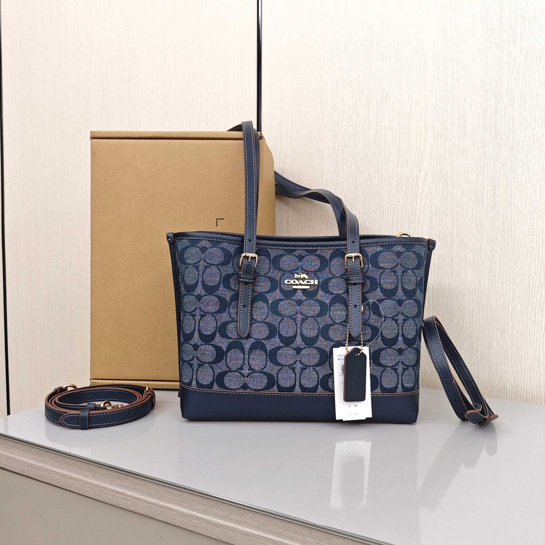 COACH Mollie 25 Classic Monogram Jacquard Chambray Bag with Zipper Closure, Handbag / Shoulder Bag / Crossbody Bag, Medium Size, Women's Style