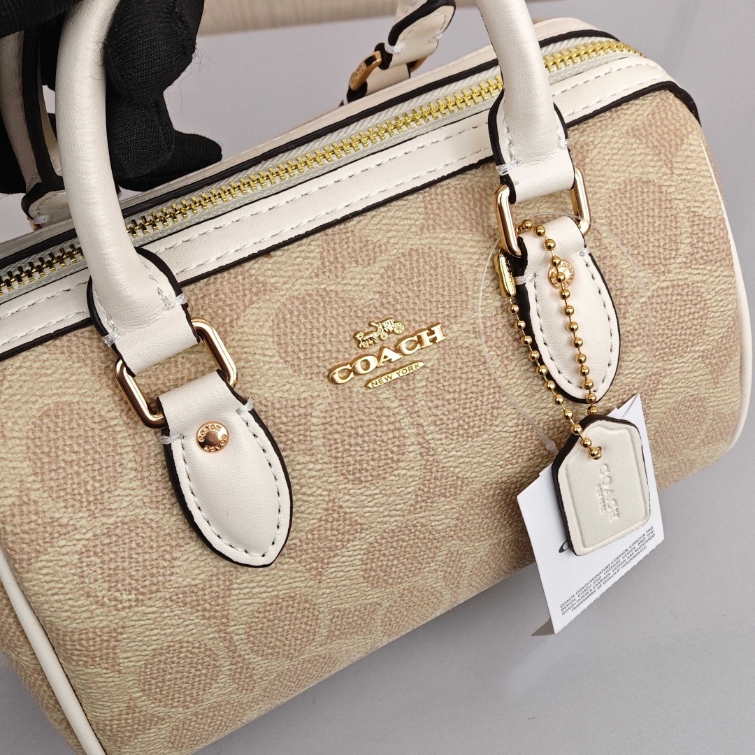 COACH Rowan 18 Classic Print Bag with Zipper Closure, Shoulder - Crossbody - Handbag, Mini Size, Women's Style, Vanilla White
