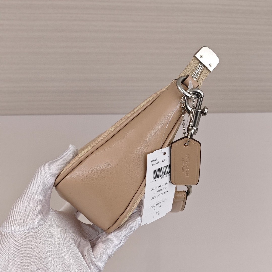 COACH Teri 24 Classic Monogram Logo Shoulder - Crossbody - Handbag, Medium Size, Women's Style, Sand - Yellow with Taupe