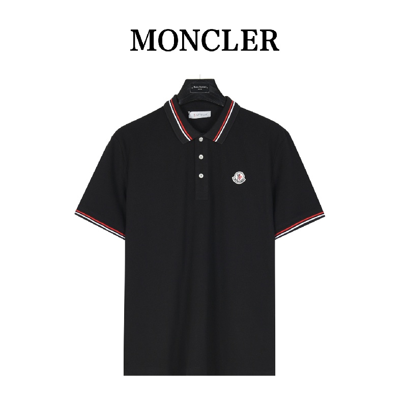 Moncler Classic Small Logo Neckband Ribbon Short - sleeved Polo Shirt