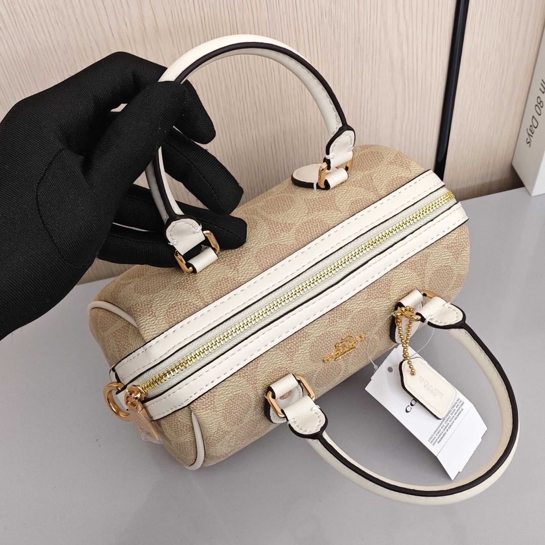 COACH Rowan 18 Classic Print Bag with Zipper Closure, Shoulder - Crossbody - Handbag, Mini Size, Women's Style, Vanilla White